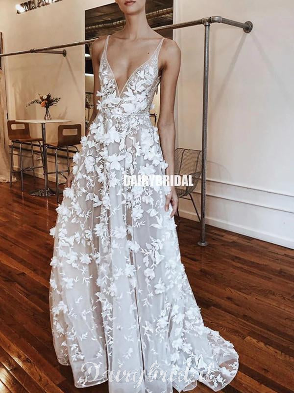 Charming Lace Deep V-neck Sexy A-line Sleeveless Wedding Dress, FC4723 Dairy Bridal Charming Lace Deep V-neck Sexy A-line Sleeveless Wedding Dress, FC4723 Dairy Bridal
