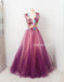 Charming Applique A-Line Prom Dress, Honeast Tulle Prom Dress, D474