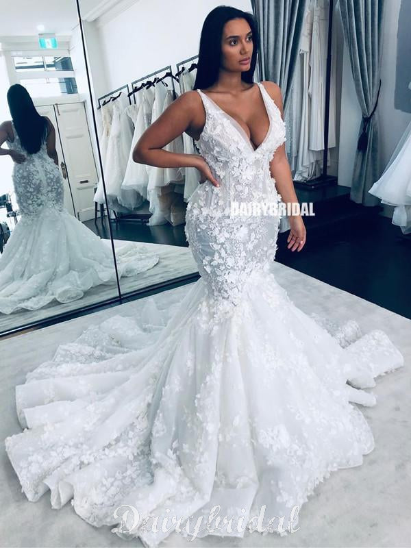 Gorgeous Lace Sleeveless Sexy V-neck Backless Wedding Dresses, FC4837 Dairy Bridal Gorgeous Lace Sleeveless Sexy V-neck Backless Wedding Dresses, FC4837 Dairy Bridal