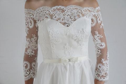 Long Wedding Dress, Lace Wedding Dress, A-Line Bridal Dress, Long Sleeve Wedding Dress, Off-Shoulder Wedding Dress, Tulle Wedding Dress, Charming Wedding Dress, LB0484