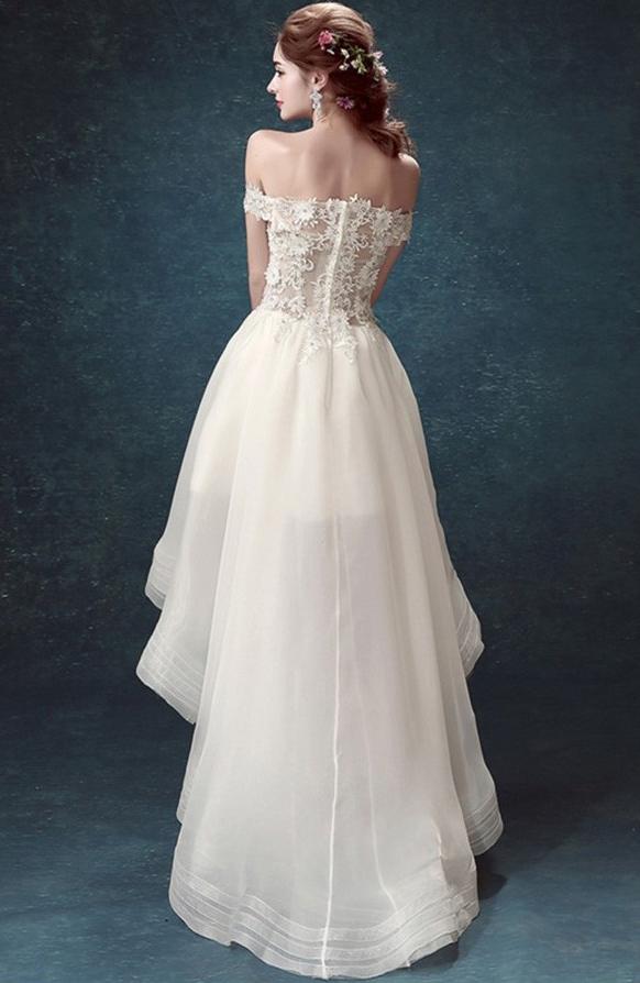high low organza wedding dress High Low Sweetheart Sleeveless Organza Wedding Dress WD150 US16 / Ivory