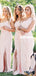 Newest A-line Pink One Shoulder Slit Long Bridesmaid Dress, FC4906