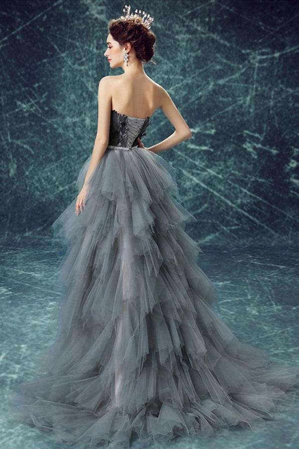 Long Prom Dresses, High Low Prom Dress With Cascading Ruffles, A-Line Dairy Bridal Long Prom Dresses, High Low Prom Dress With Cascading Ruffles, A-Line Dairy Bridal
