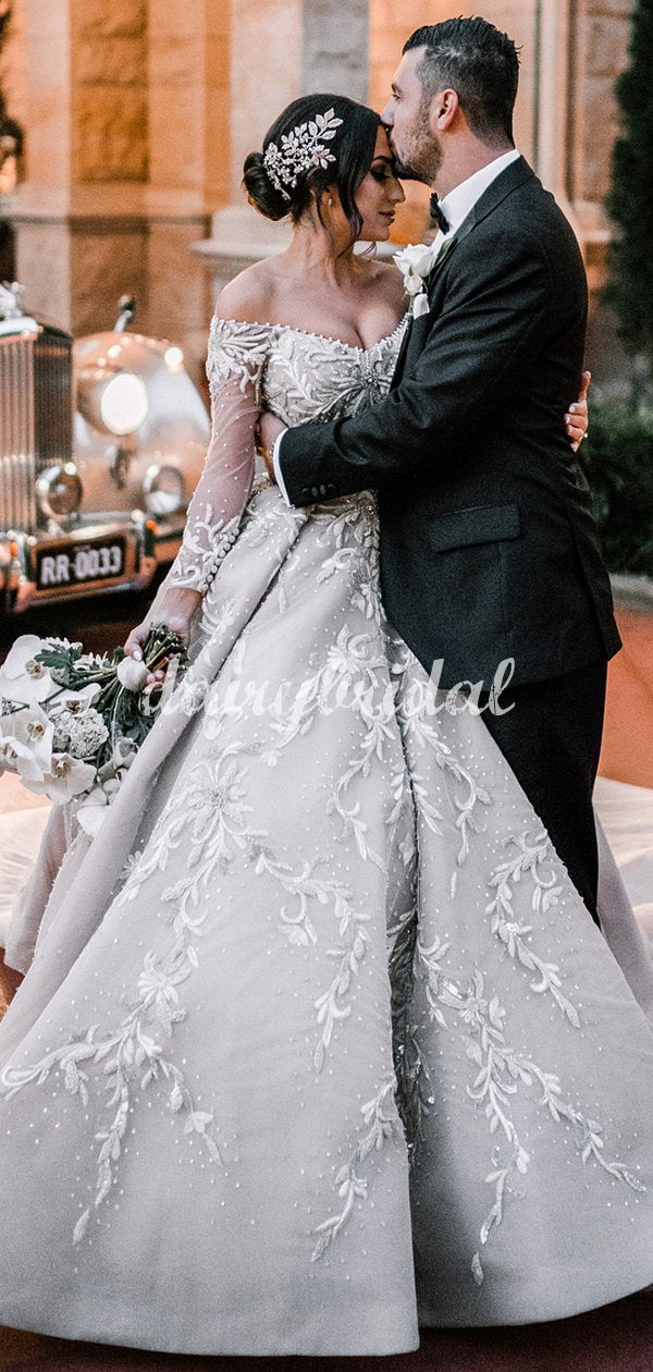 Charming Off Shoulder Lace A-line Backless Beaded Wedding Dress, FC506 Dairy Bridal Charming Off Shoulder Lace A-line Backless Beaded Wedding Dress, FC506 Dairy Bridal