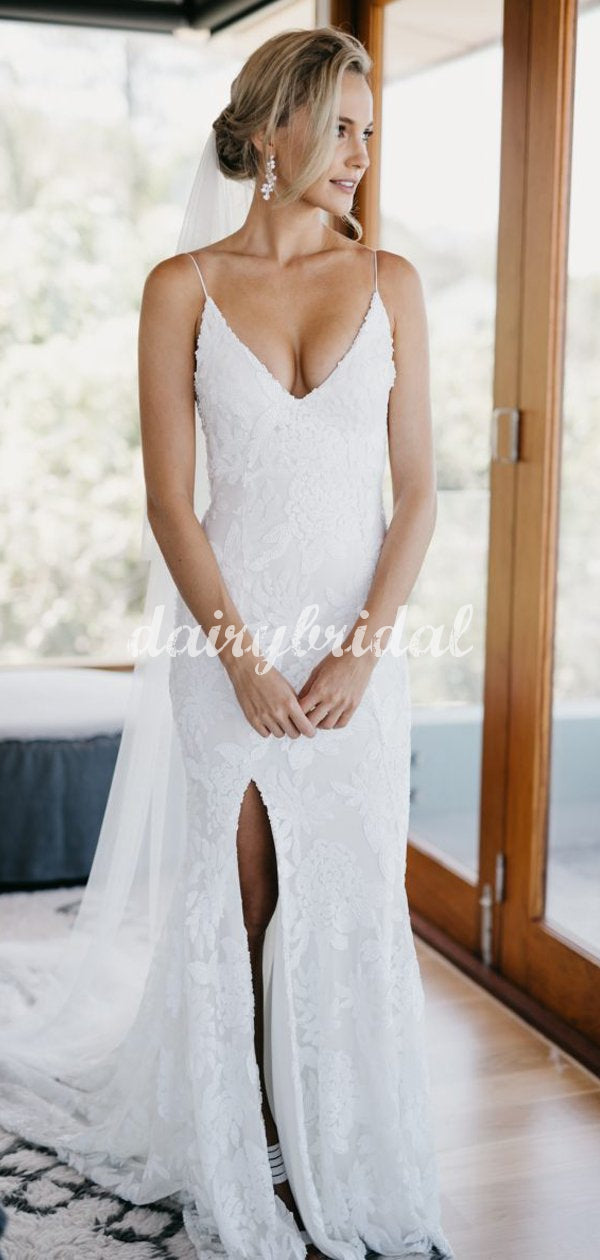 Sweetheart Lace Backless Slit Mermaid Wedding Dresses, FC2629 – Dairy Bridal