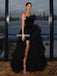 Black A-line Tulle Backless Sexy Slit Prom Dress, FC5195