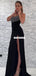 Stunning Sexy Mermaid Slit Beaded Black Prom Dress, FC5298