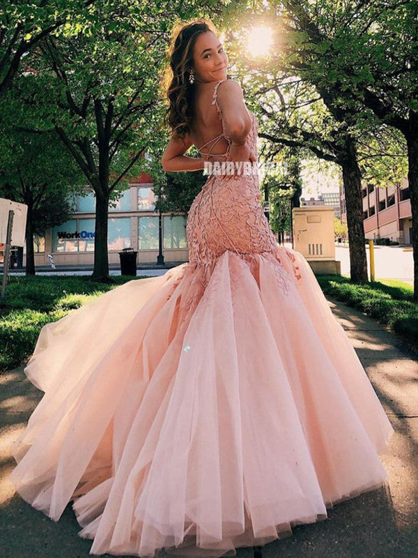 Charming Lace Mermaid Cross Back Tulle Long Prom Dress, FC5362 Charming Lace Mermaid Cross Back Tulle Long Prom Dress, FC5362