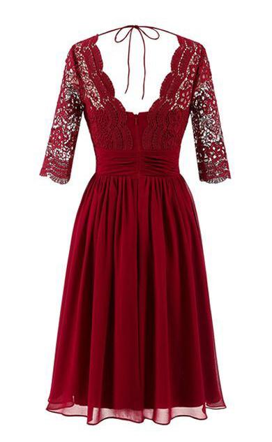 half sleeve bridesmaid dresses Burgundy Lace Off The Shoulder Half Sleeves Bridesmaid Dresses, CB0068 US6 / Custom Color(leaving a note)