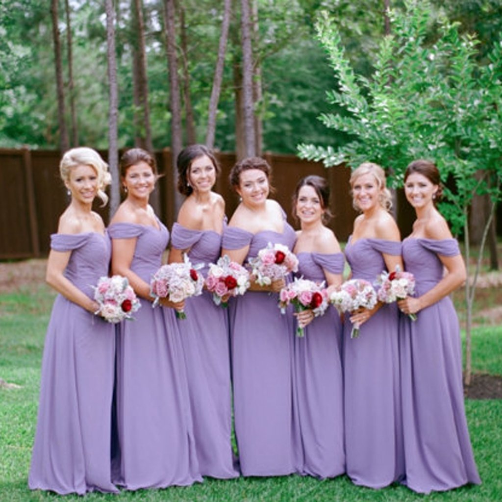 Long Chiffon Bridesmaid Dress, Purple Off-Shoulder Bridesmaid Dress, C –  Dairy Bridal
