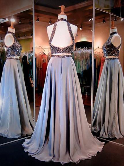 Long Prom Dresses, Satin Prom Dresses, A-Line Party Dresses, Two Pieces Evening Dresses, Prom Dress with Beads , Sexy Prom Dresses, Backless Prom Dress, LB0544