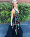Charming Black A-Line Tulle Deep V-Neck Backless Applique Prom Dress, D575