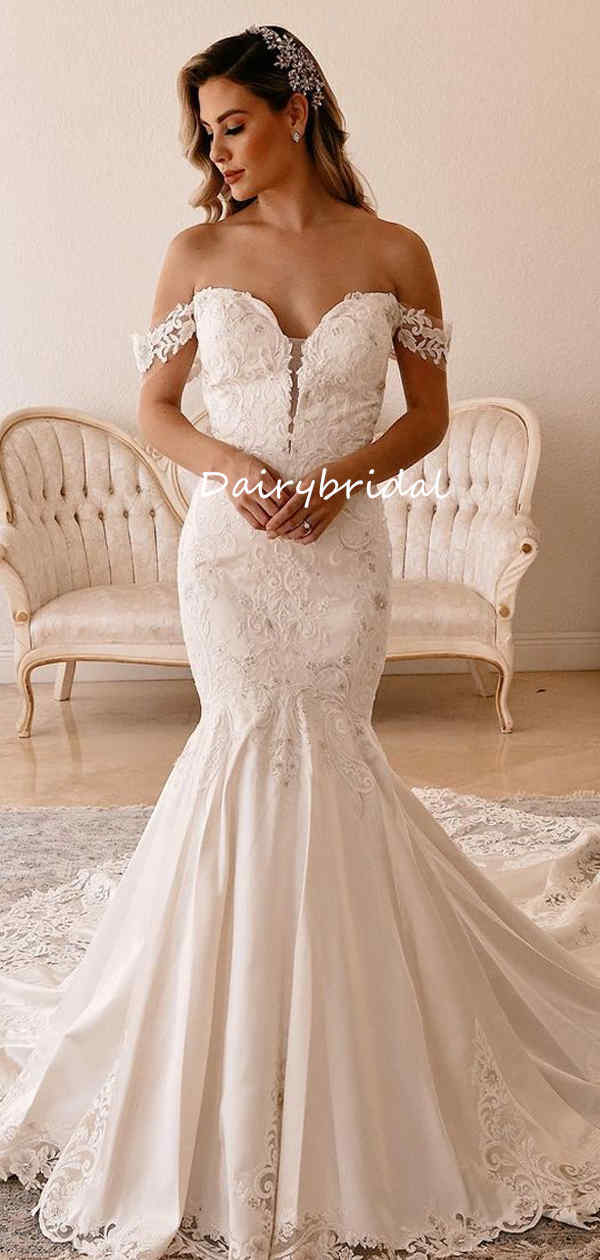Off Shoulder Sexy Mermaid Backless Lace Long Wedding Dresses, FC5796 Off Shoulder Sexy Mermaid Backless Lace Long Wedding Dresses, FC5796