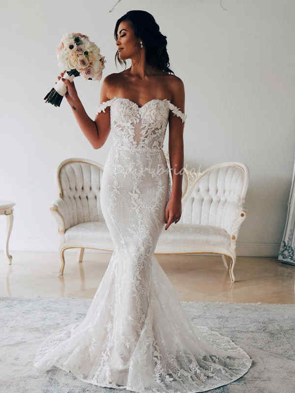 Sexy Mermaid Backless Off Shoulder Lace Long Wedding FC5798 – Dairy Bridal