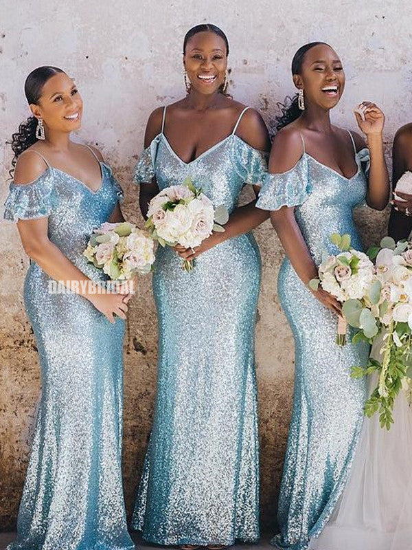 Off Shoulder Charming Spaghetti Straps Sequin Sparkle