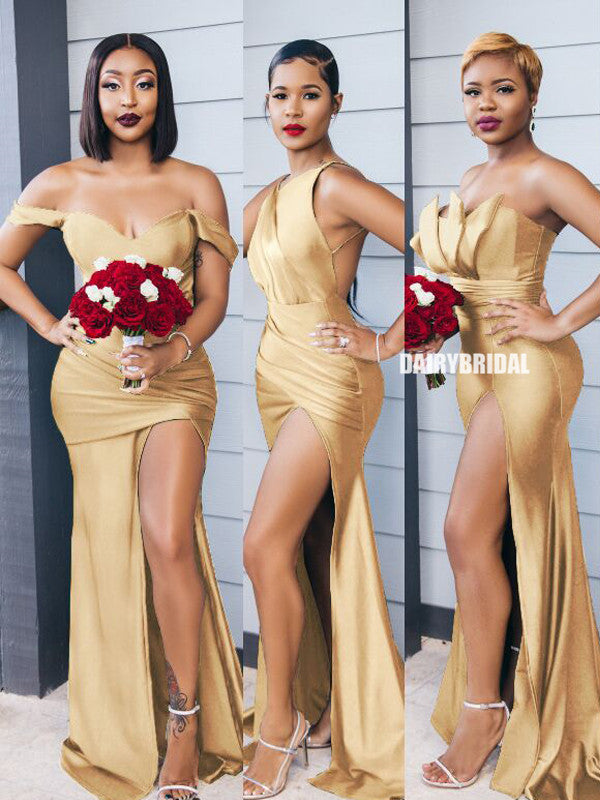 Gold Mismatched Mermaid Sexy High Slit Bridesmaid Dress, FC5838 Dairy Bridal Gold Mismatched Mermaid Sexy High Slit Bridesmaid Dress, FC5838 Dairy Bridal