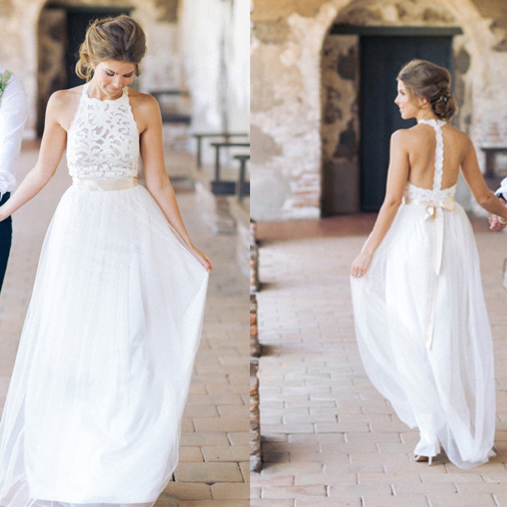 White Halter Bridesmaid Dresses