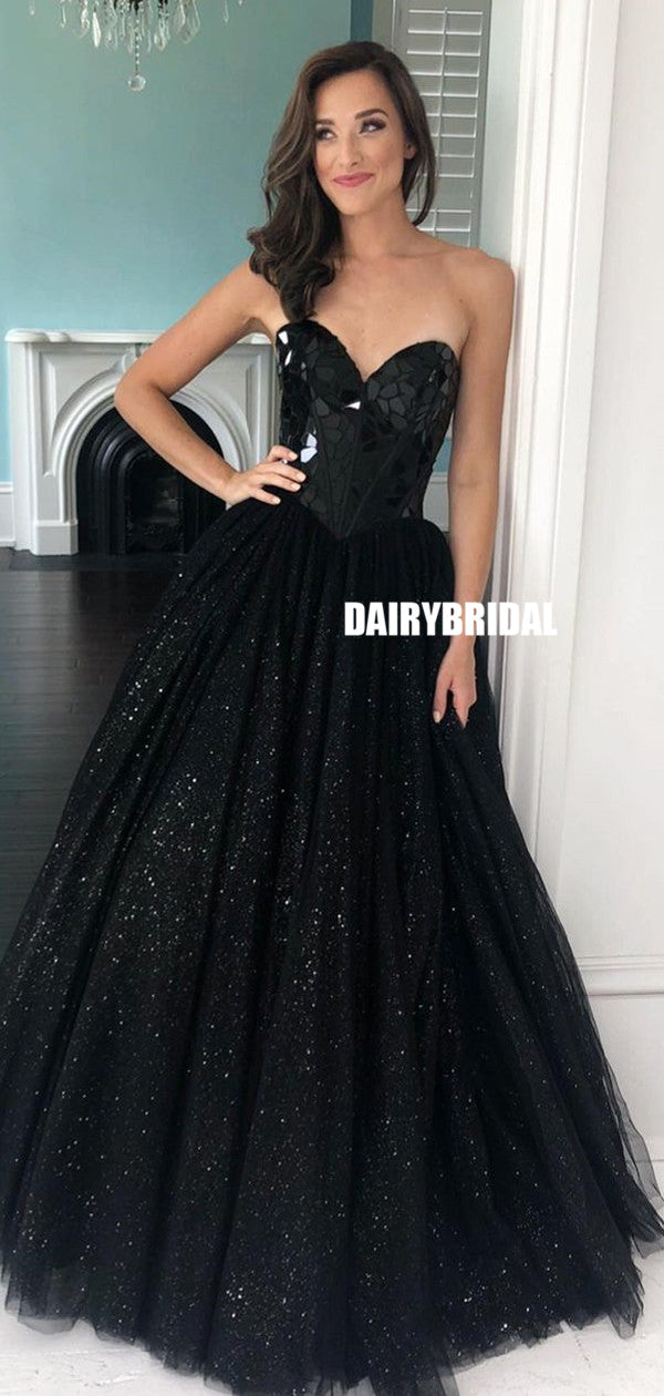 Stunning Black A-line Sweetheart Tulle Floor-length Sequin Prom Dresse Dairy Bridal Stunning Black A-line Sweetheart Tulle Floor-length Sequin Prom Dresse Dairy Bridal