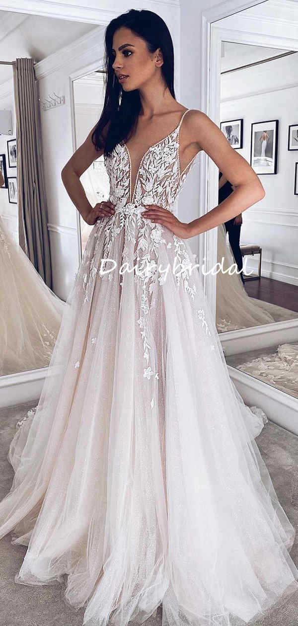 Honest Spaghetti Straps A-line Tulle V-back Wedding Dresses, FC5866 Dairy Bridal Honest Spaghetti Straps A-line Tulle V-back Wedding Dresses, FC5866 Dairy Bridal