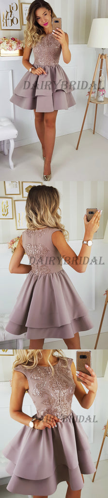 Satin Sleeveless New Arrival Homecoming Dress, Sequin A-Line Homecoming Dress, D58