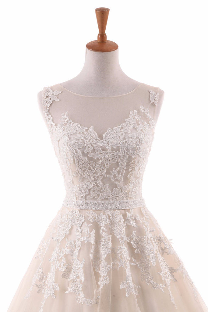 Lace Wedding Dress,A Line Backless Appliques Wedding Dress,Floor-Lengt ...