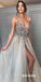 A-line Tulle Charming Deep V-neck Beaded Backless Prom Dresses, FC601