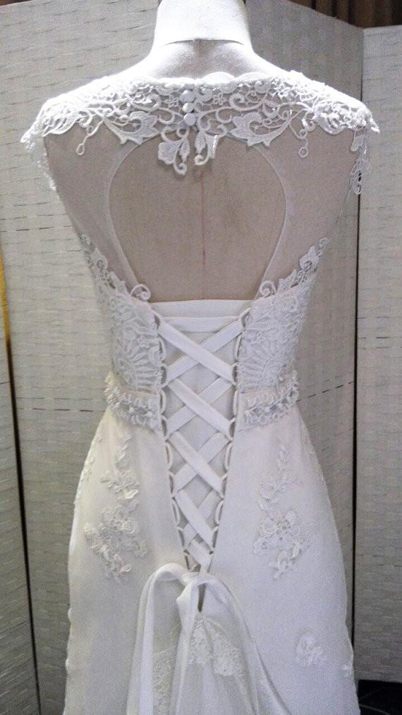 Charming Unique Open Back Lace Up Cap Sleeve Lace Beaded Long Wedding Dresses, WG617