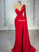 Stunning Mermaid Red Soft Satin One-Shoulder Long Prom Dresses, FC6266