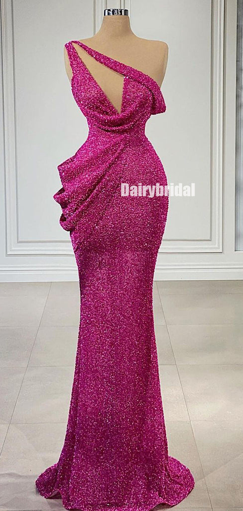 Gorgeous One-Shoulder Sparkle Beaded Sexy Prom Dresses, FC6267