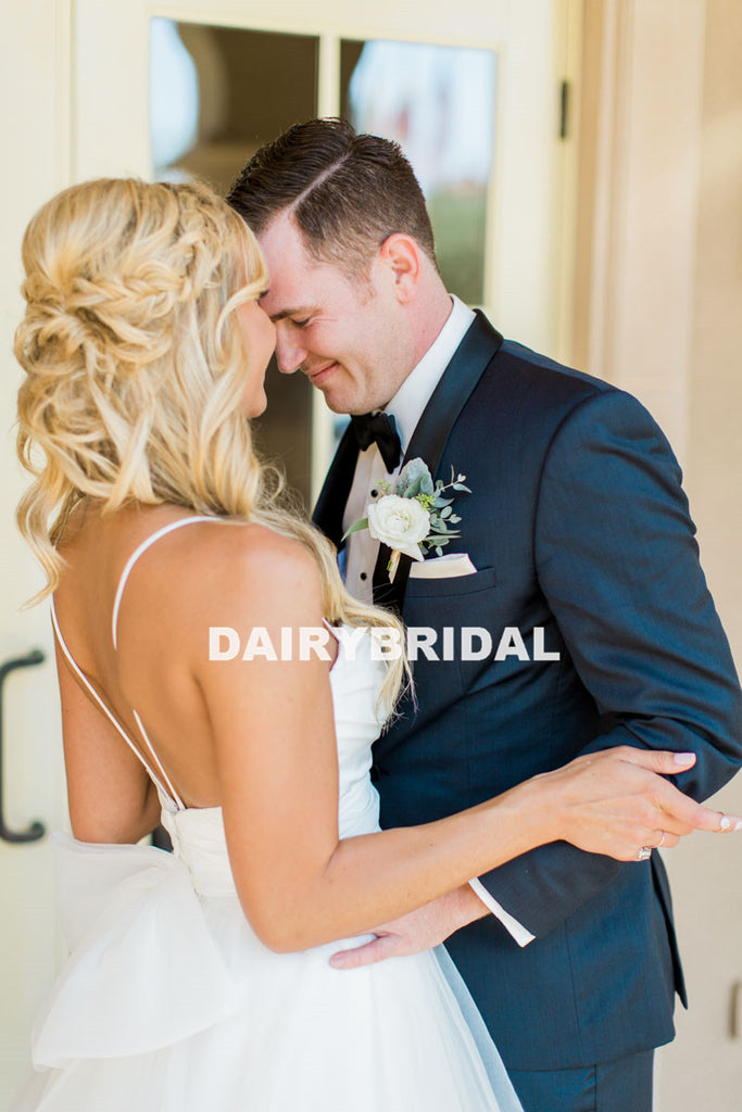 Newest Spaghetti Straps Organza Wedding Dress, Backless  A-Line Wedding Dress, D639