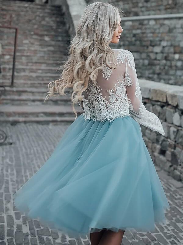 Graduation Dresses Junior Dresses With Sleeves Short Homecoming Dress, Tulle Homecoming Dress, Lace Homecoming Dress, Two Pieces Junior School Dress, Long Sleeve Graduation Dress, Knee-Length Graduation Dresses Junior Dresses With Sleeves Short Homecoming Dress, Tulle Homecoming Dress, Lace Homecoming Dress, Two Pieces Junior School Dress, Long Sleeve Graduation Dress, Knee-Length