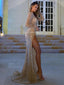 Charming Long Sleeves Mermaid Sparkle Sequin Mermaid Slit Prom Dresses, FC6542