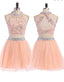 Sexy Two pieces Peach lace homecoming prom dresses, CM0004