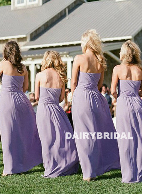 Long Sweet Heart Chiffon Bridesmaid Dress, Cheap Backless Floor-Length Bridesmaid Dress, D695