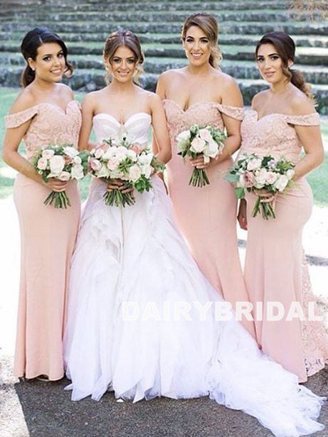 Honest Off Shoulder Bridesmaid Dress, Pink Lace Mermaid Bridesmaid Dre Dairy Bridal Honest Off Shoulder Bridesmaid Dress, Pink Lace Mermaid Bridesmaid Dre Dairy Bridal
