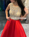 Beaded Top Sleeveless Prom Dress, Charming Red Satin Prom Dress, D769