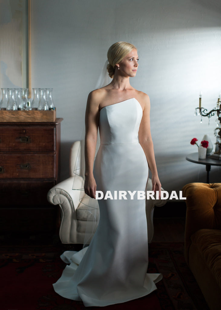 Elegant Long Satin Wedding Dress, Charming White Mermaid Wedding Dress, D784