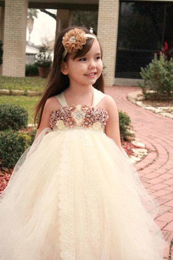 Ivory Tulle Lace Flower Girl Dresses With Satin Flowers, Lovely Cute T Dairy Bridal Ivory Tulle Lace Flower Girl Dresses With Satin Flowers, Lovely Cute T Dairy Bridal
