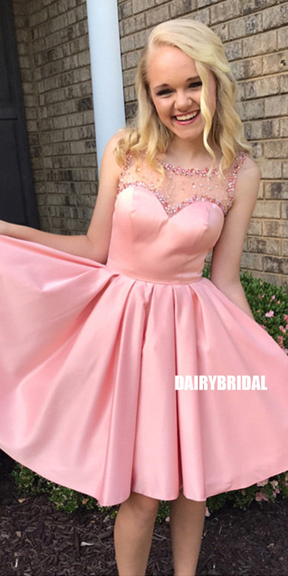 Simple A-line Sleeveless V-back Satin Homecoming Dress, FC828 Dairy Bridal Simple A-line Sleeveless V-back Satin Homecoming Dress, FC828 Dairy Bridal