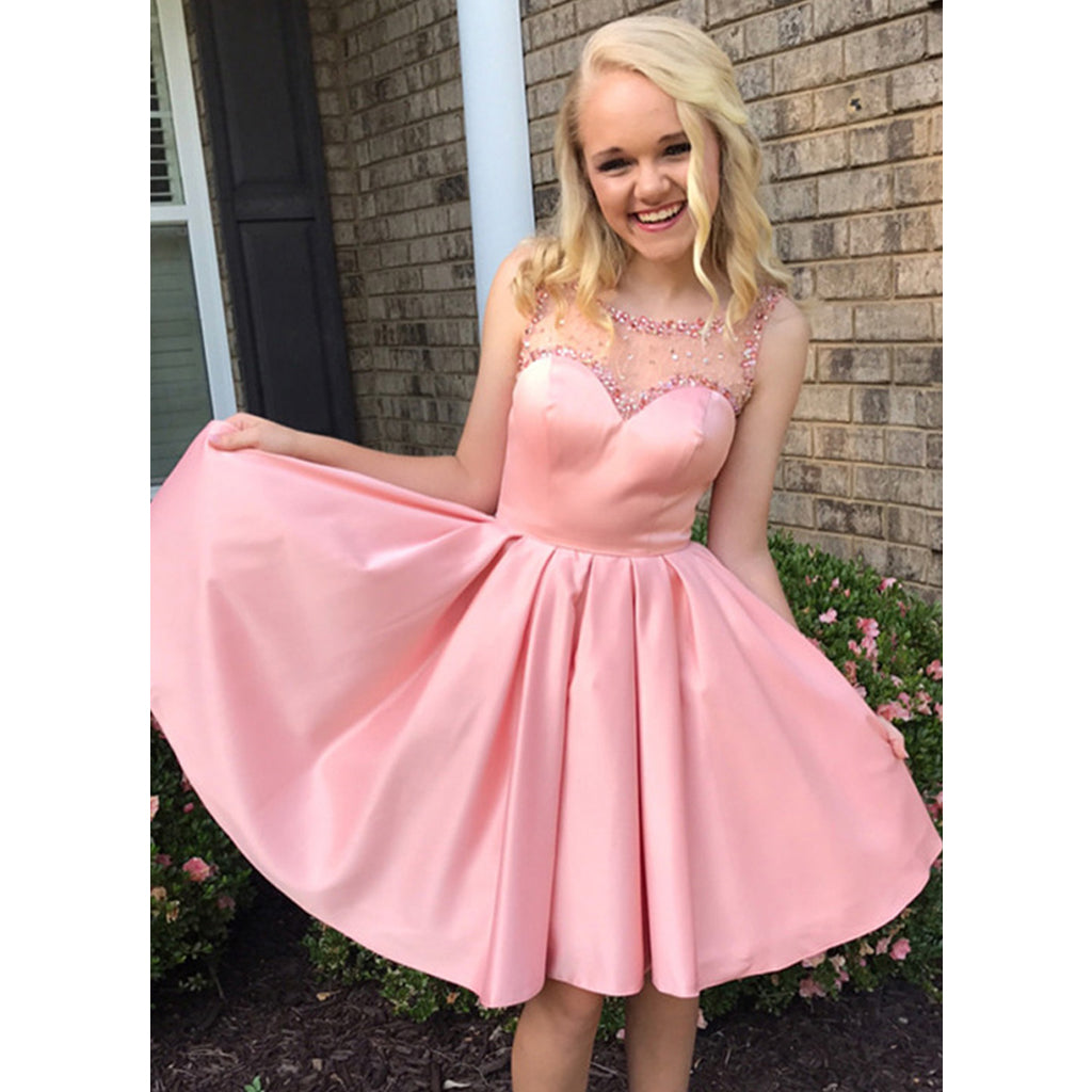 Simple A-line Sleeveless V-back Satin Homecoming Dress, FC828 Dairy Bridal Simple A-line Sleeveless V-back Satin Homecoming Dress, FC828 Dairy Bridal