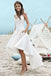 White Spaghetti Straps A-Line Homecoming Dress, High-Low Backless Homecoming Dress, D876