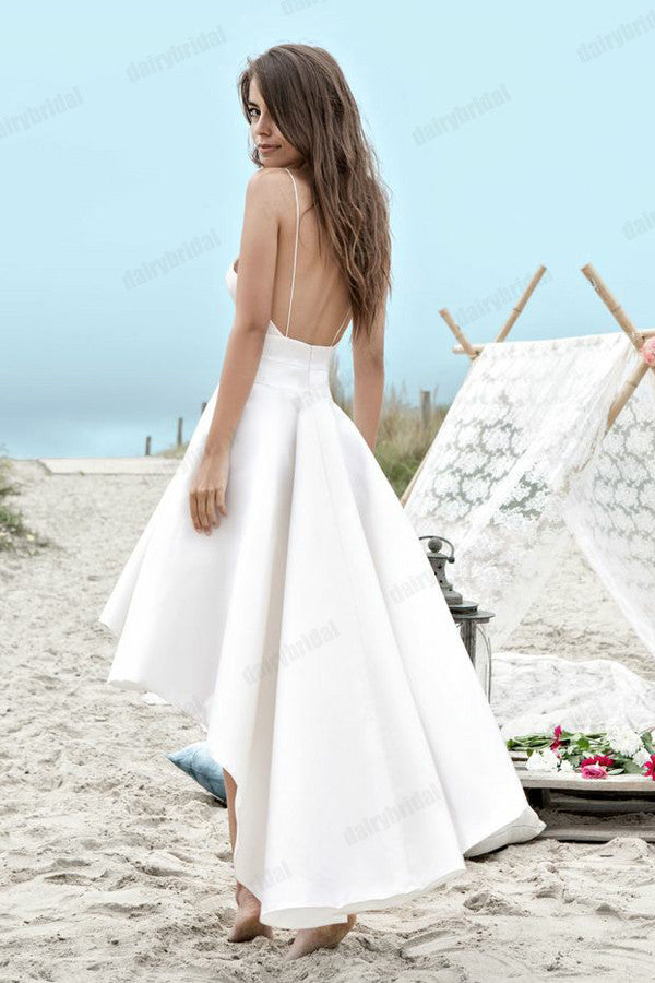 White Spaghetti Straps A-Line Homecoming Dress, High-Low Backless Home – Dairy Bridal