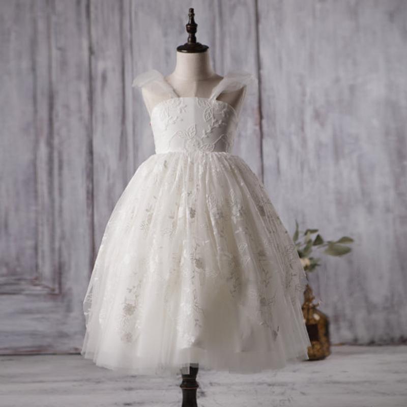 Ivory Cute Lace Tulle Flower Girl Dresses, V-back Cap Sleeve Little Gi Dairy Bridal Ivory Cute Lace Tulle Flower Girl Dresses, V-back Cap Sleeve Little Gi Dairy Bridal