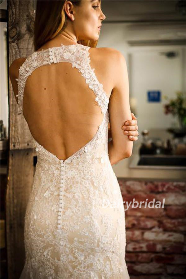 Lace Wedding Dress, Sleeveless Wedding Dress, Open-Back Bridal Dress, Dairy Bridal Lace Wedding Dress, Sleeveless Wedding Dress, Open-Back Bridal Dress, Dairy Bridal