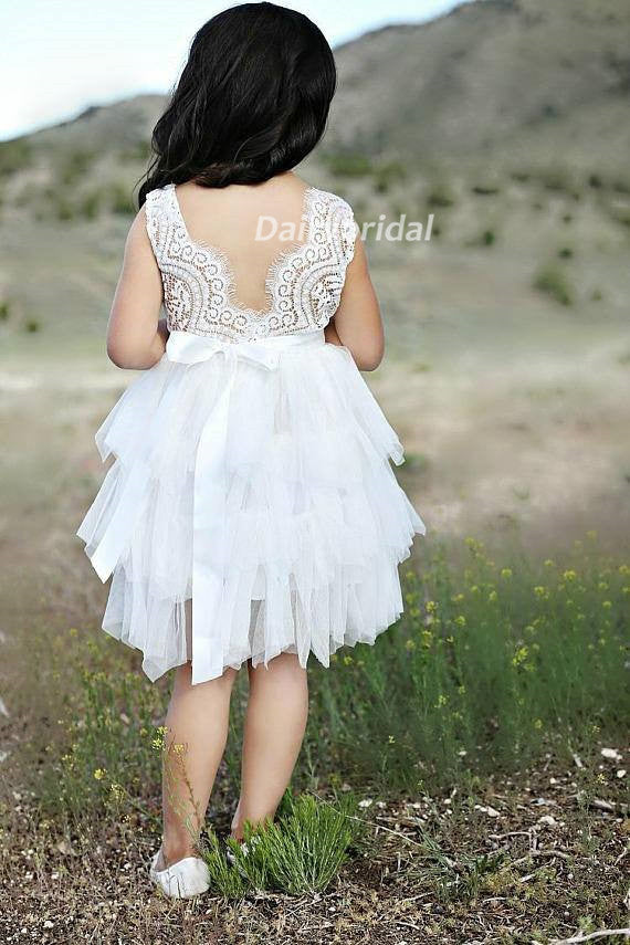 Round Neckline Lace Top Applique Beading Tulle Flower Girl Dresses, Lo Dairy Bridal Round Neckline Lace Top Applique Beading Tulle Flower Girl Dresses, Lo Dairy Bridal