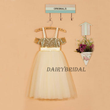 Two Straps Tulle Sequin Top Flower Girl Dresses, Lovely Little Girl Dresses, DA998