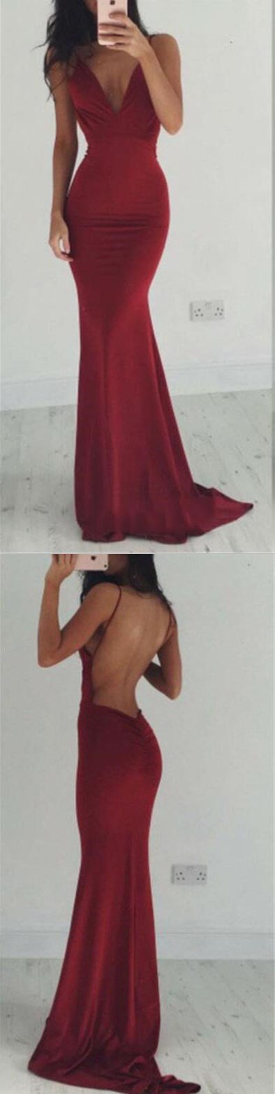 Backless Prom Dresses, Sexy Prom Dresses, Burgundy Prom Dresses, V-nec Dairy Bridal Backless Prom Dresses, Sexy Prom Dresses, Burgundy Prom Dresses, V-nec Dairy Bridal