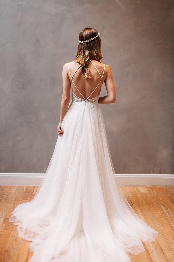 Simple Long A-Line Backless Wedding Dresses, Tulle Wedding Party Dress –  Dairy Bridal