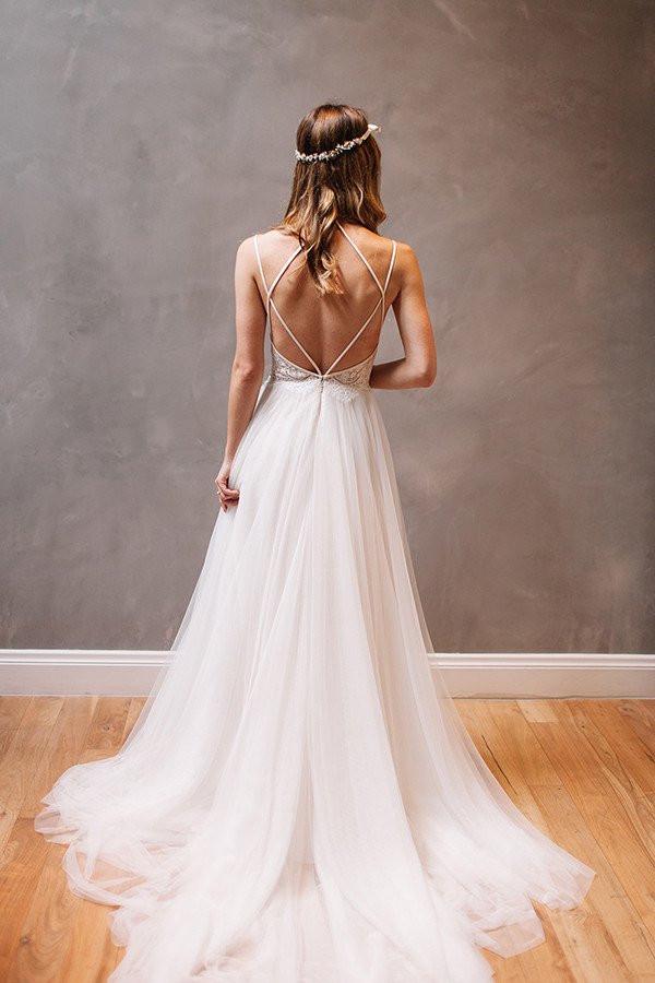 Simple Long A-Line Backless Wedding Dresses, Tulle Wedding Party Dress Dairy Bridal Simple Long A-Line Backless Wedding Dresses, Tulle Wedding Party Dress Dairy Bridal