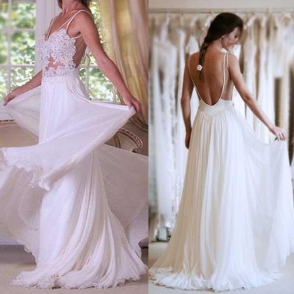 Sexy Backless Long Sheath Beach Lace Wedding Dresses, Beach Chiffon Br Dairy Bridal Sexy Backless Long Sheath Beach Lace Wedding Dresses, Beach Chiffon Br Dairy Bridal